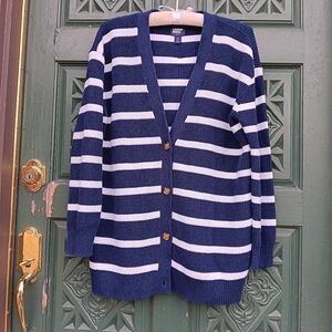 Land's End Classic Blue and White Striped Cardigan Size Medium
